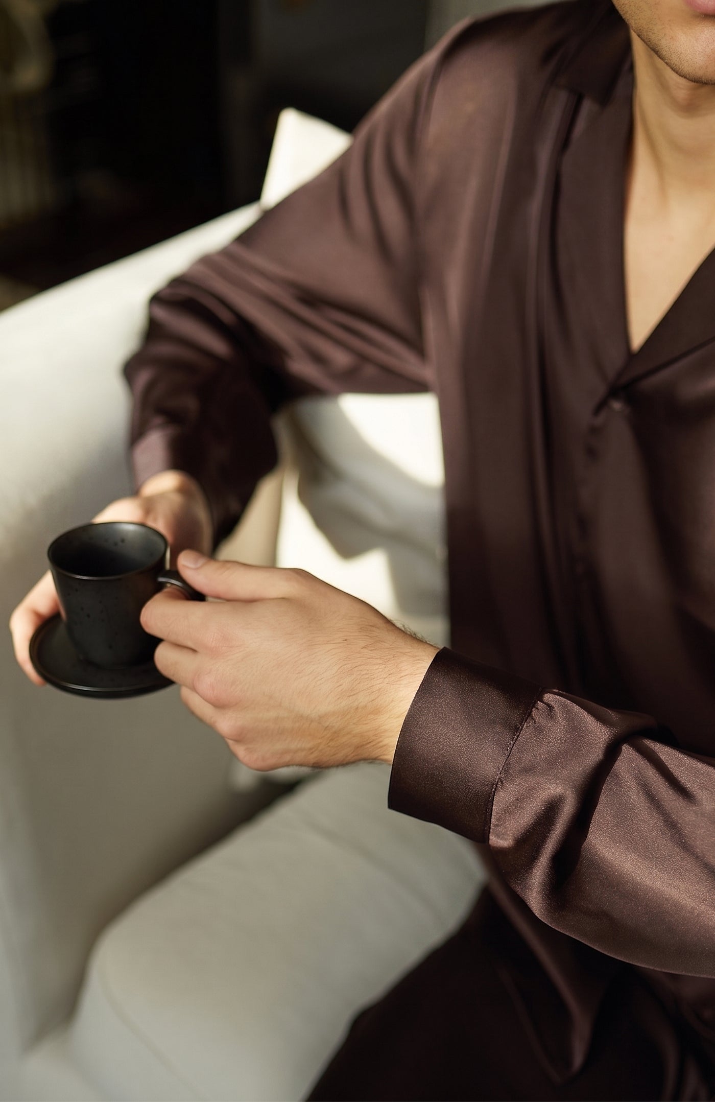 Bronze Dynasty | Men’s Ultra-Luxury Espresso Brown Satin Loungewear Set
