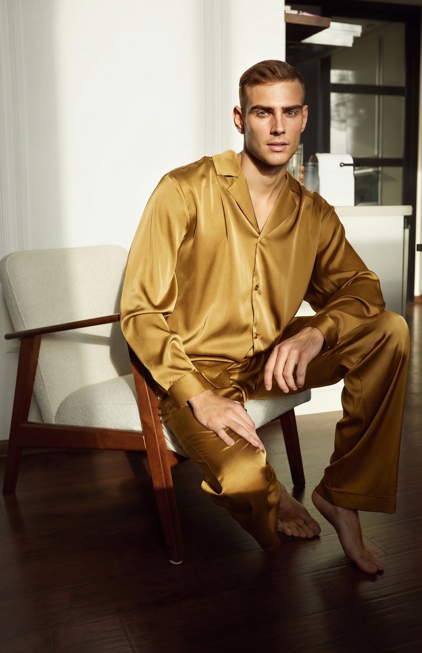 Golden Heir | Men’s Ultra-Luxury Gold Satin Loungewear Set