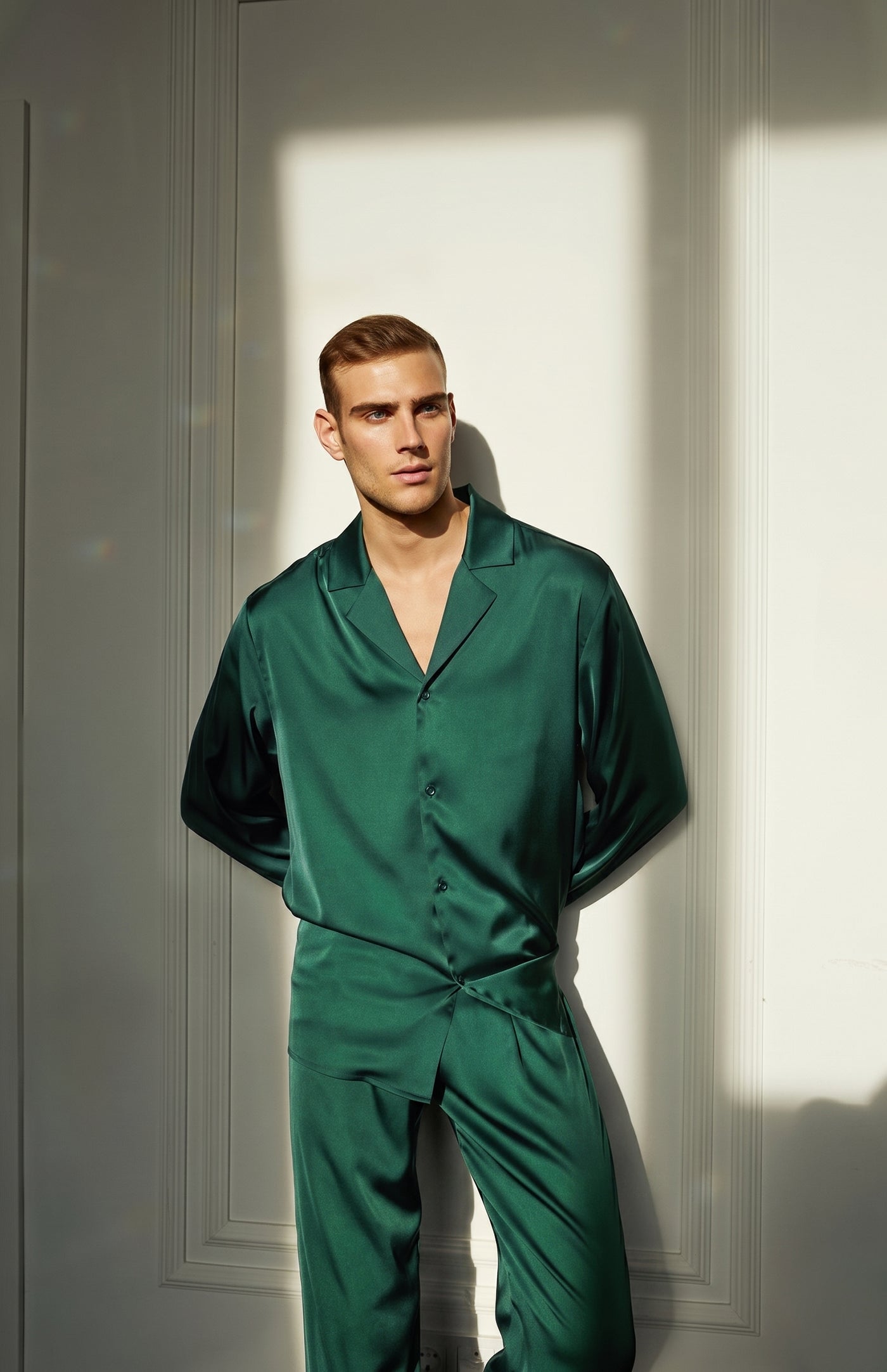 Emerald Empire | Men’s Green Satin Loungewear Set