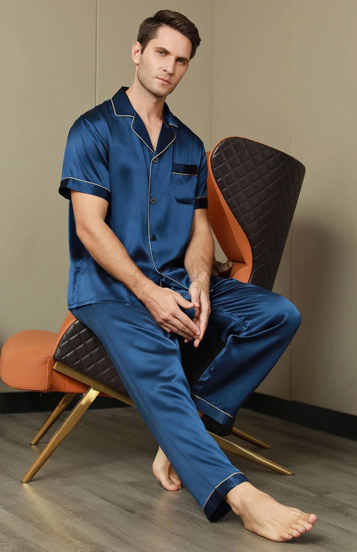 Startup Stardom | Blue Satin Luxury Loungewear Set for Men