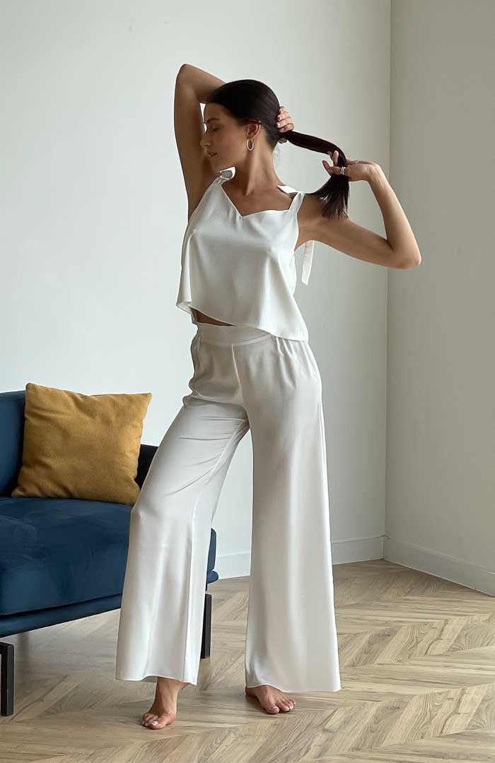 Bow Me | White Satin Loungewear Set