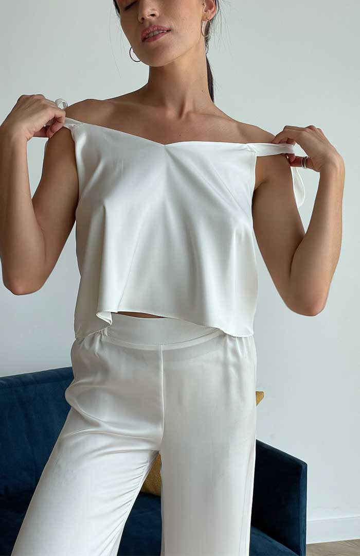 Bow Me | White Satin Loungewear Set