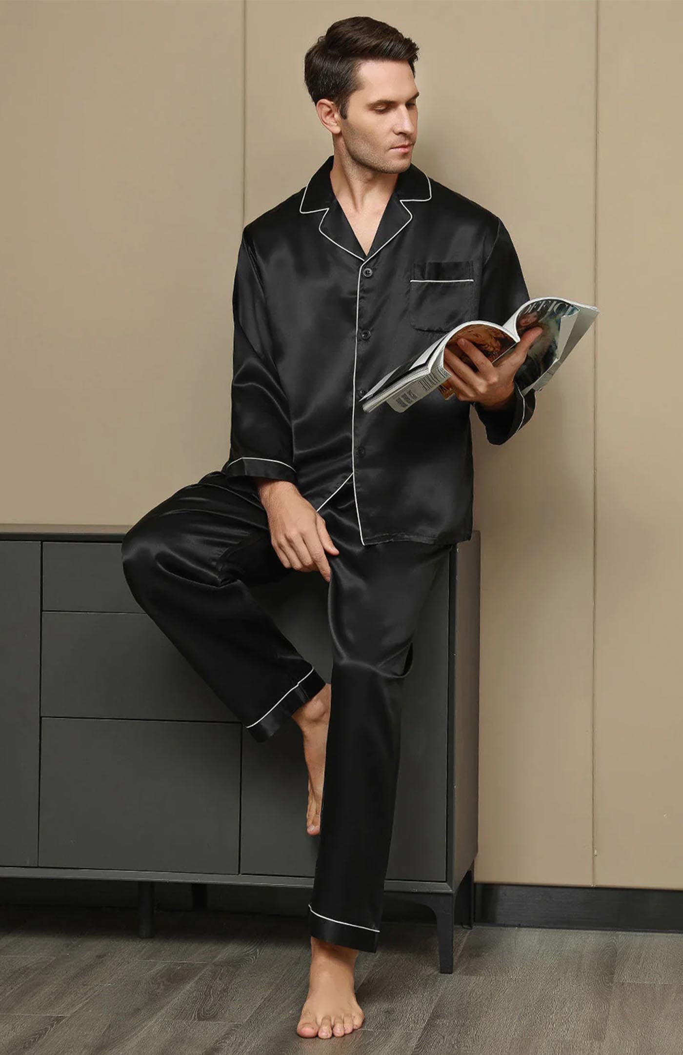 Ebony Black | Regal Satin Loungewear Set