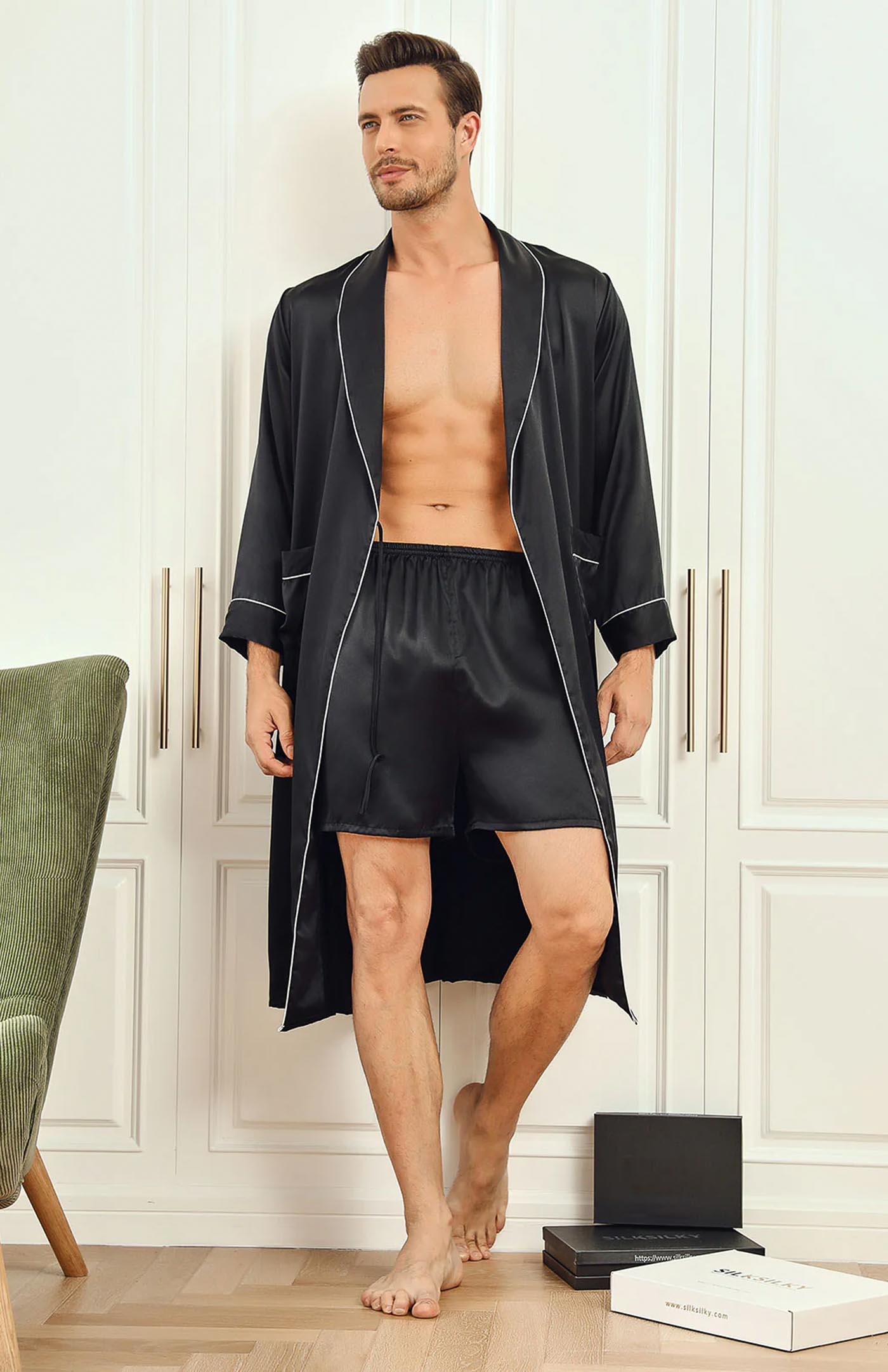 Black Gentleman’s Luxe Set | Satin Boxer and Robe Duo