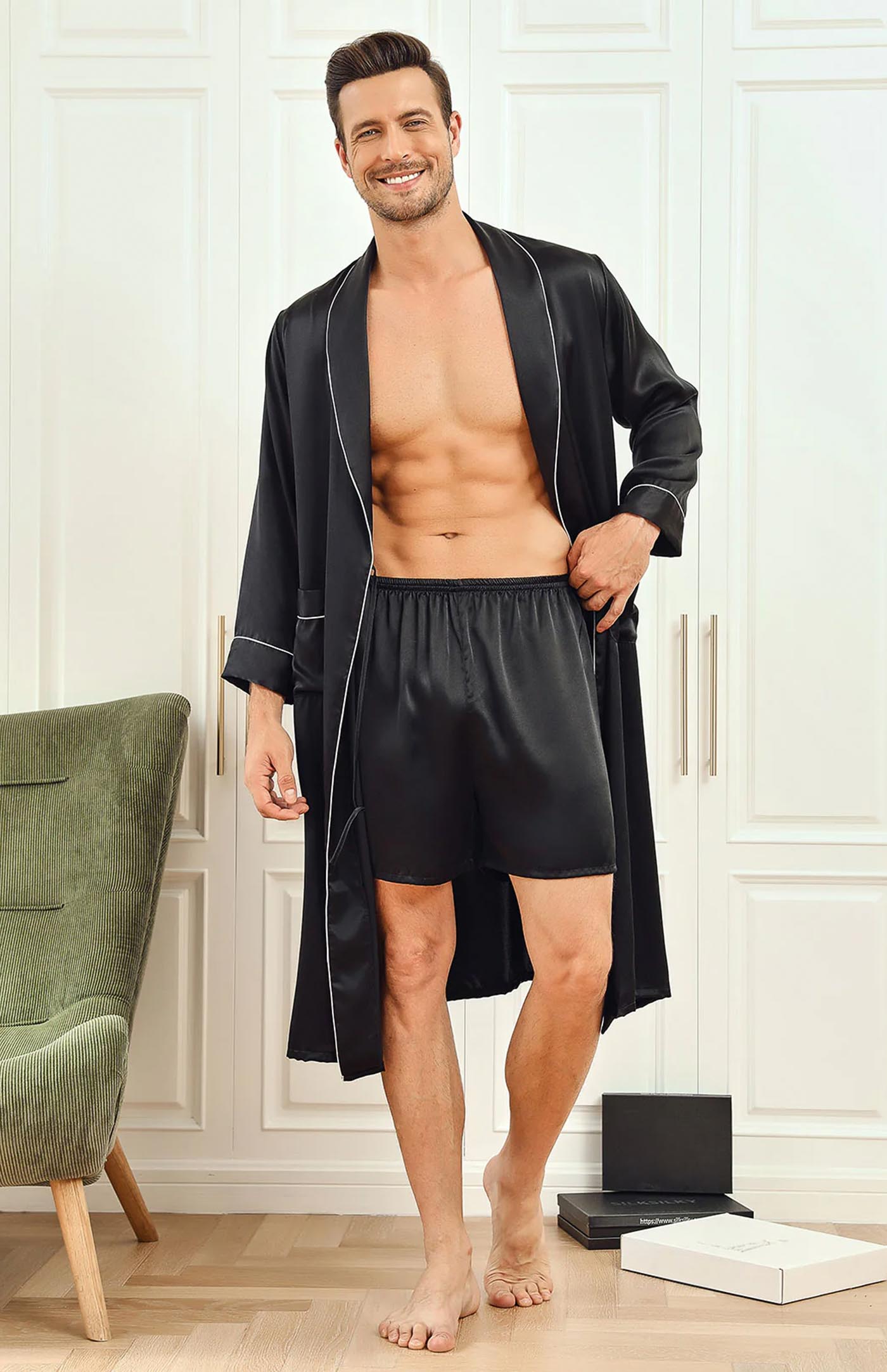 Black Gentleman’s Luxe Set | Satin Boxer and Robe Duo