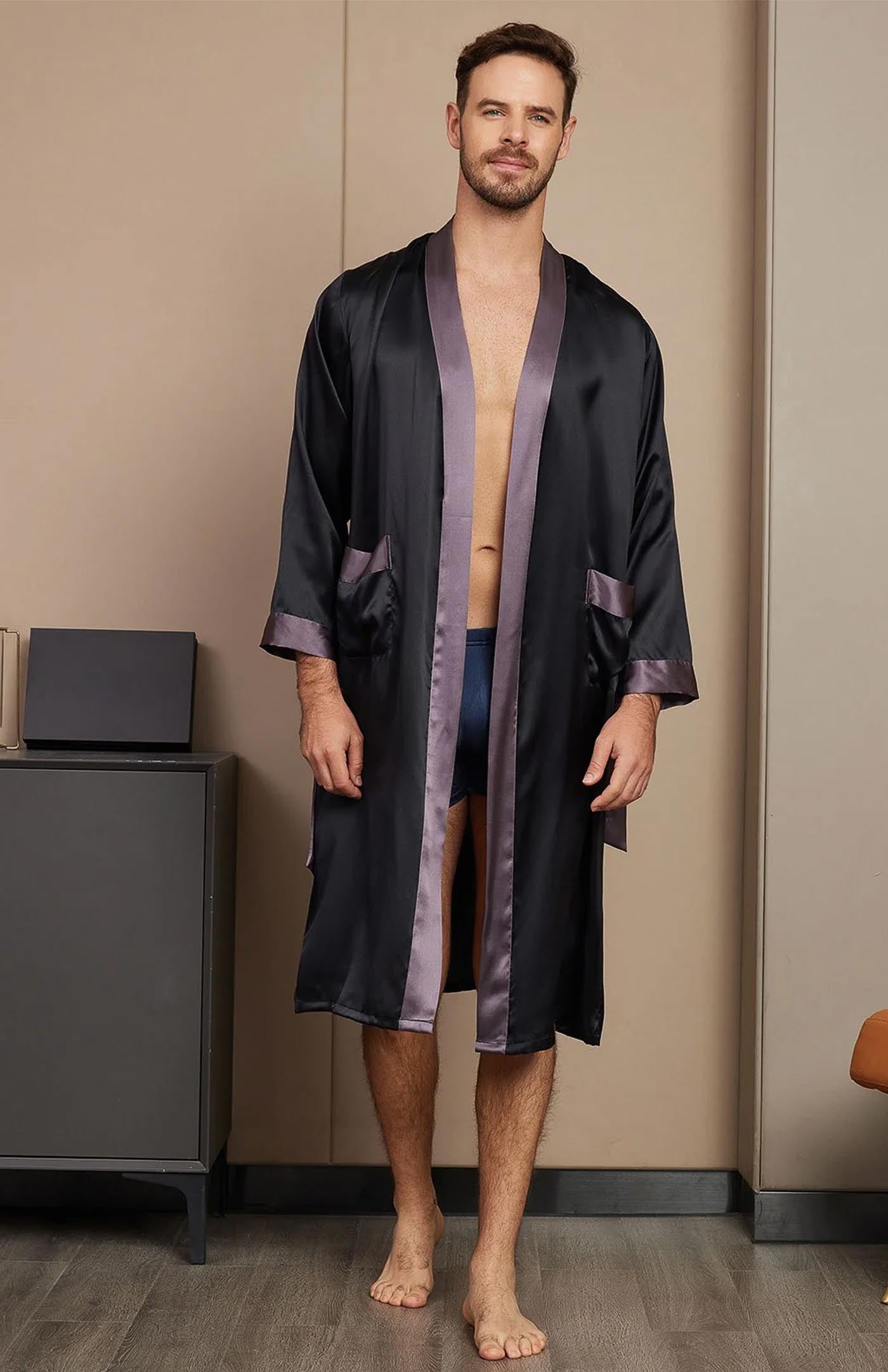 Black Regal Contrast Robe | Satin Robe