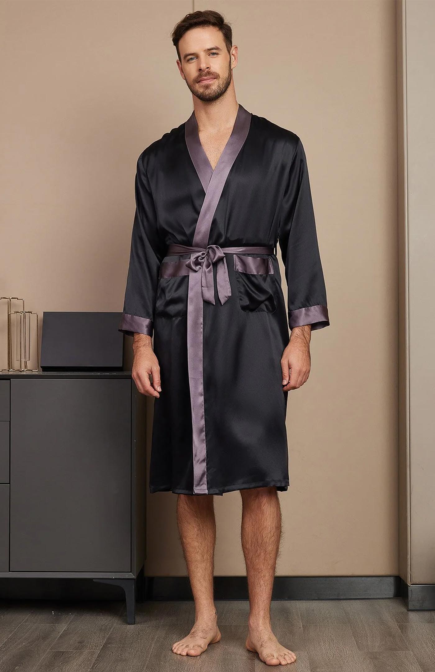 Black Regal Contrast Robe | Satin Robe