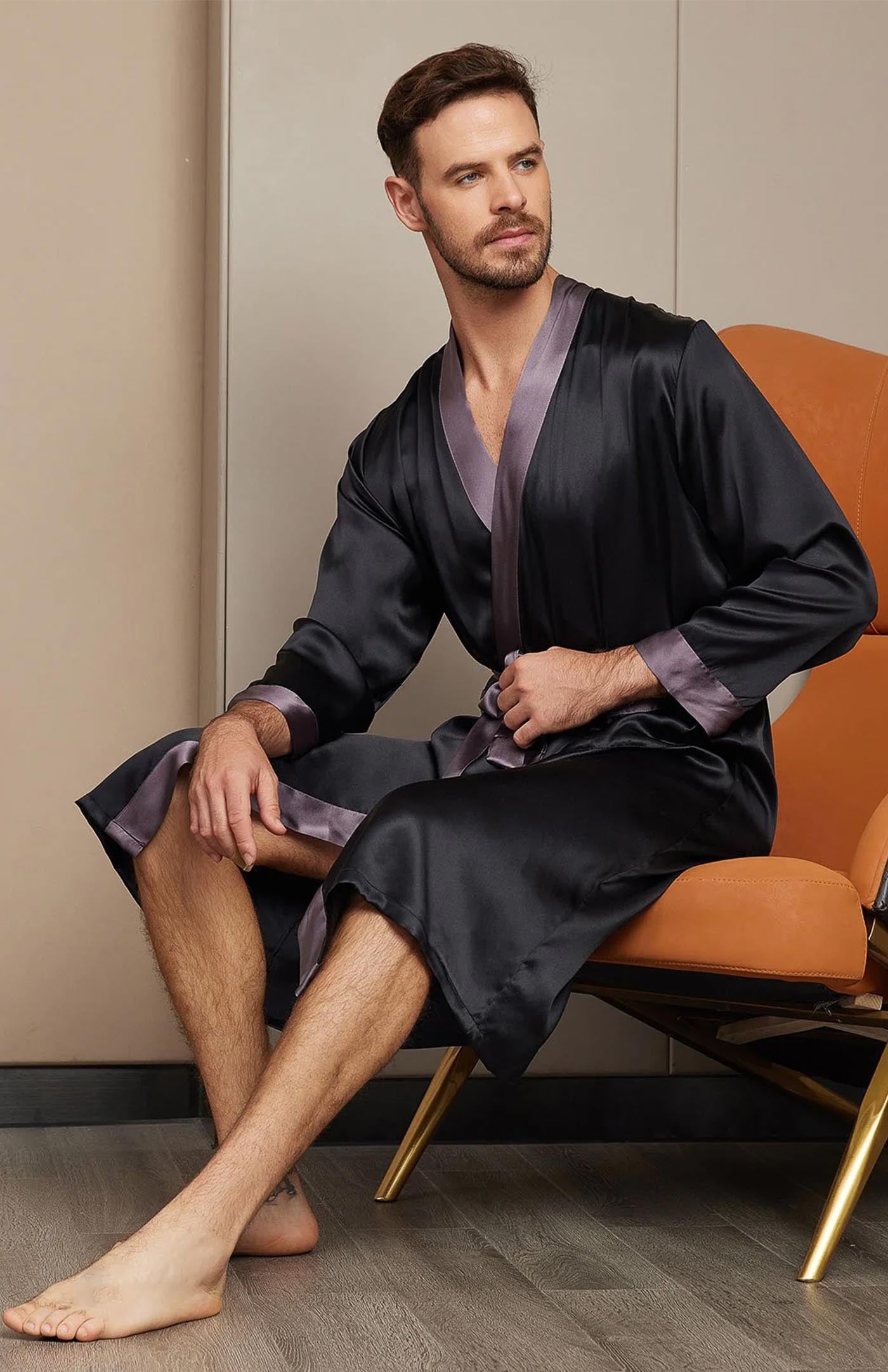 Black Regal Contrast Robe | Satin Robe