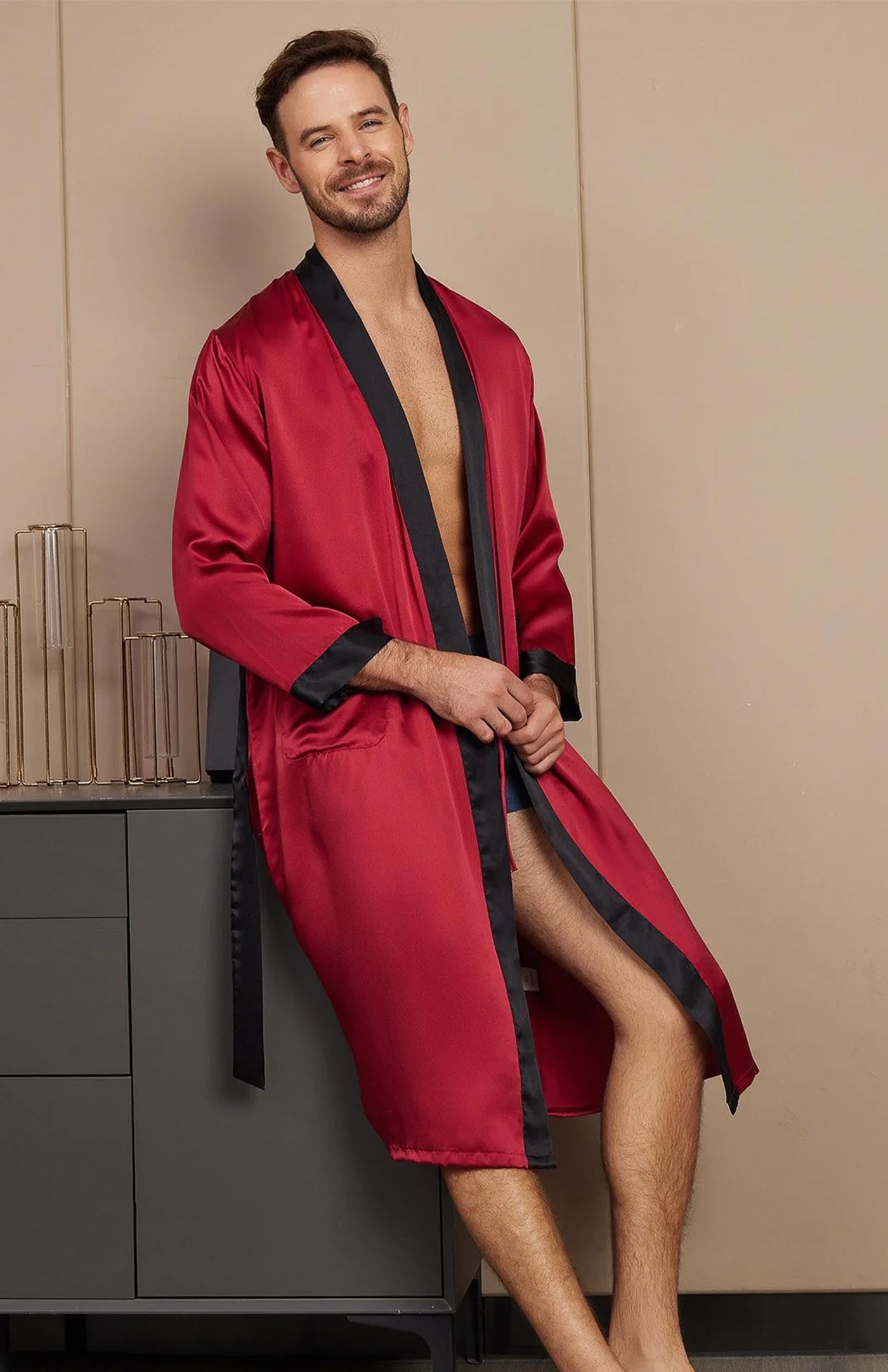 Red Regal Contrast Robe | Satin Robe