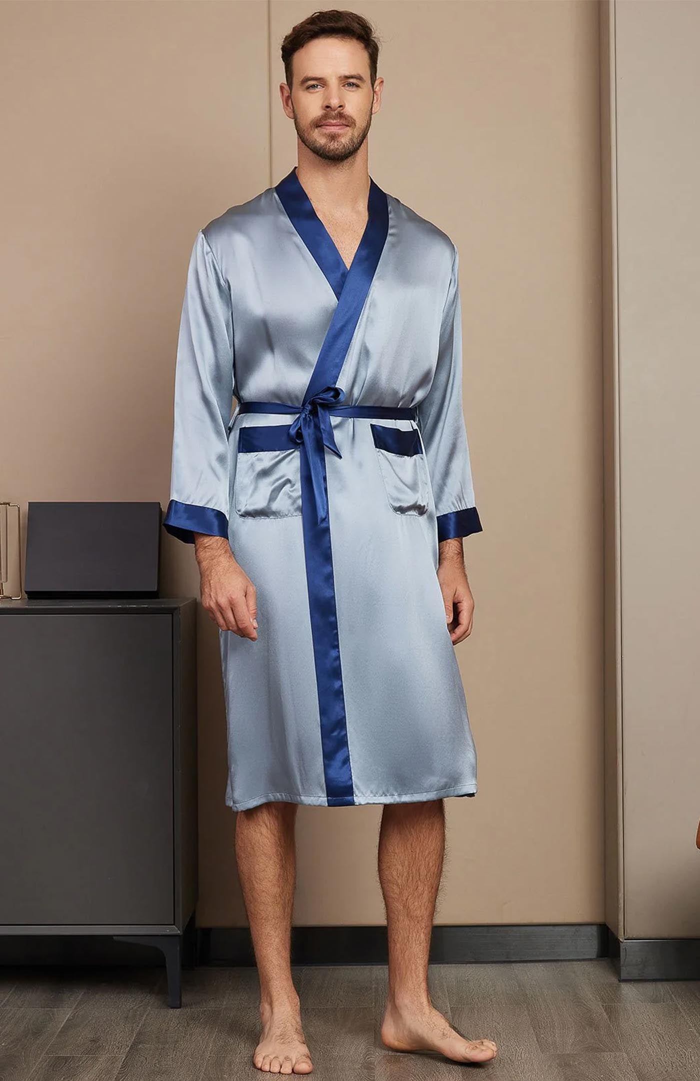 Blue Regal Contrast Robe | Satin Robe