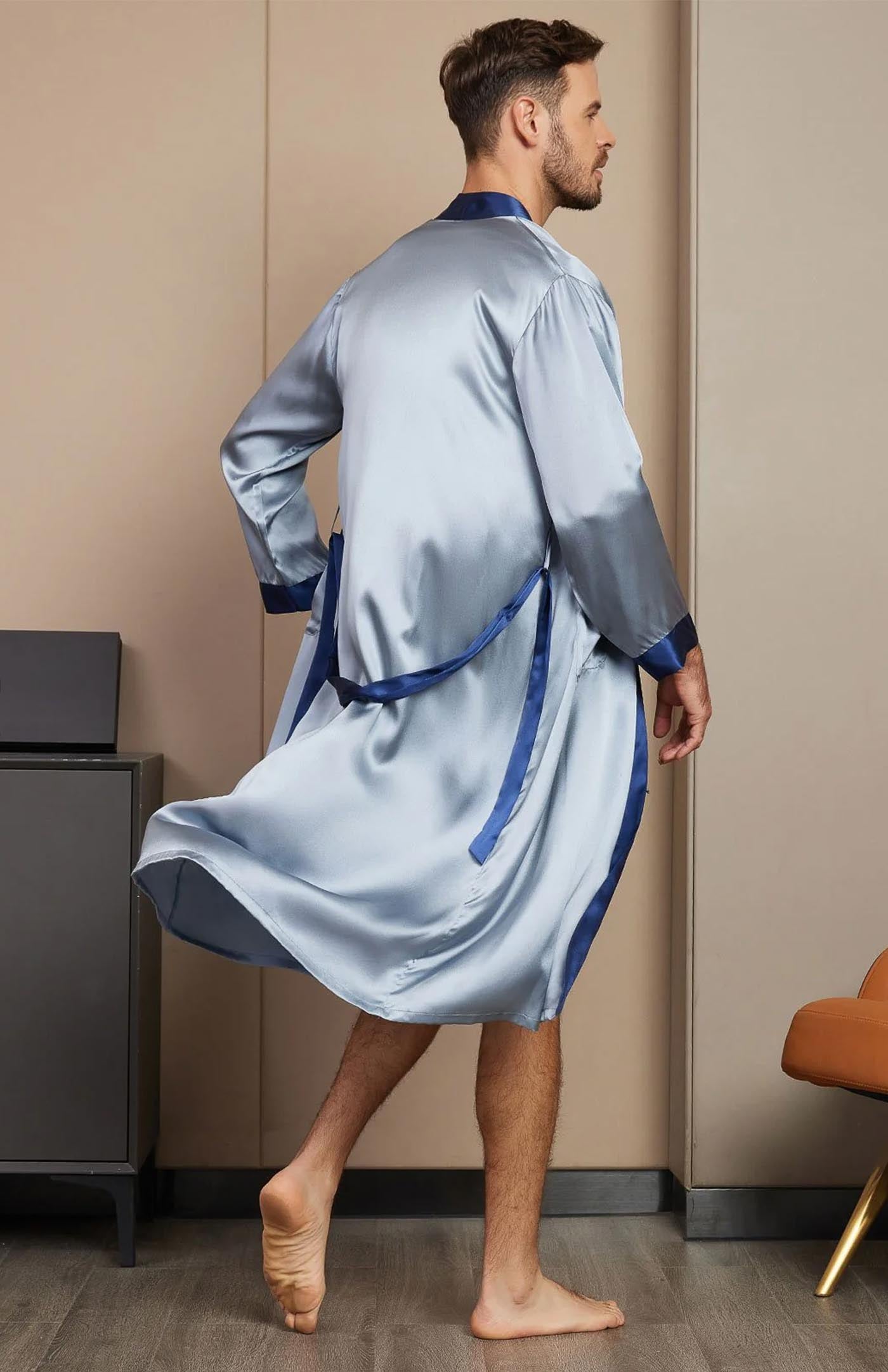 Blue Regal Contrast Robe | Satin Robe