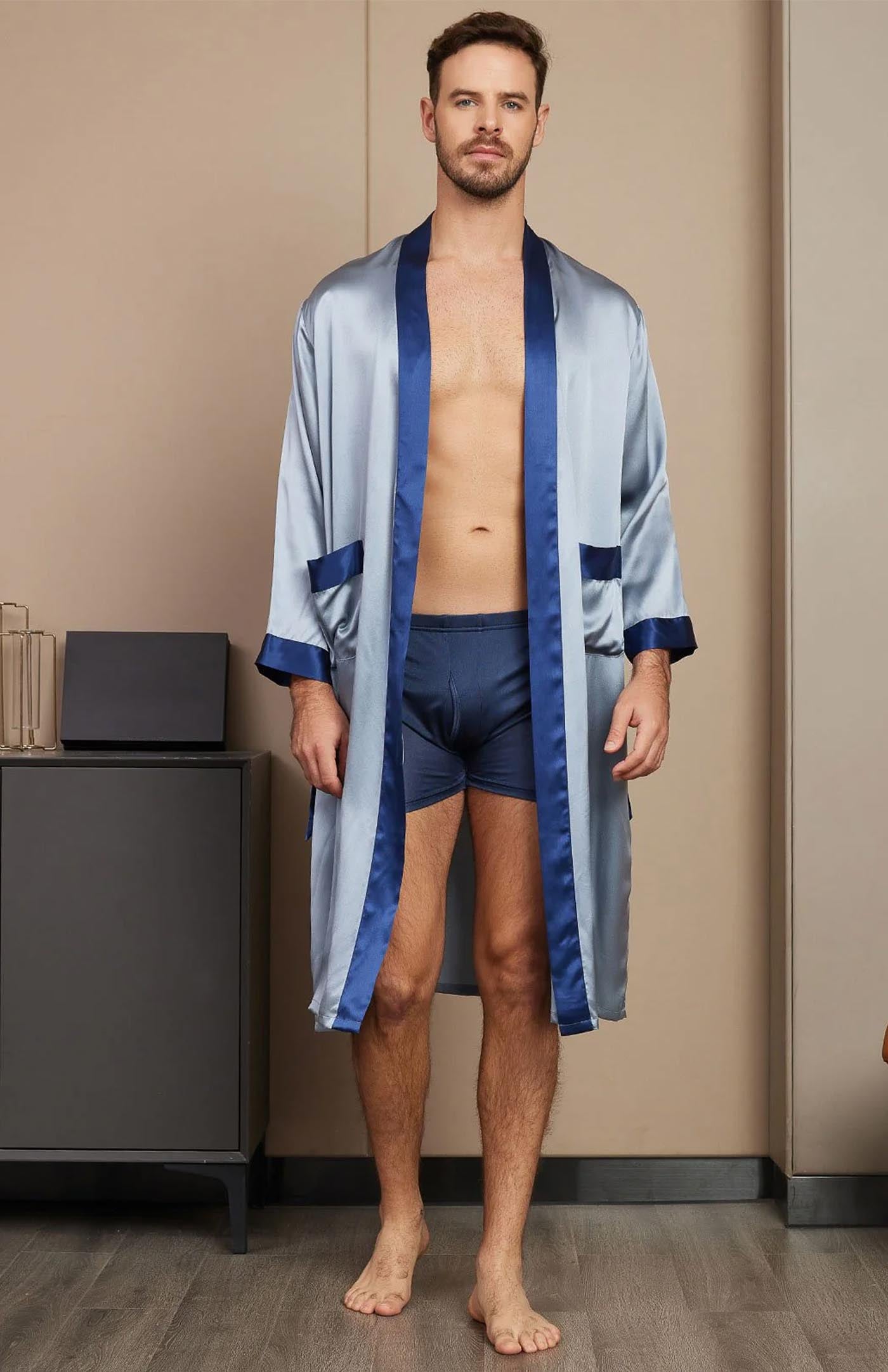 Blue Regal Contrast Robe | Satin Robe