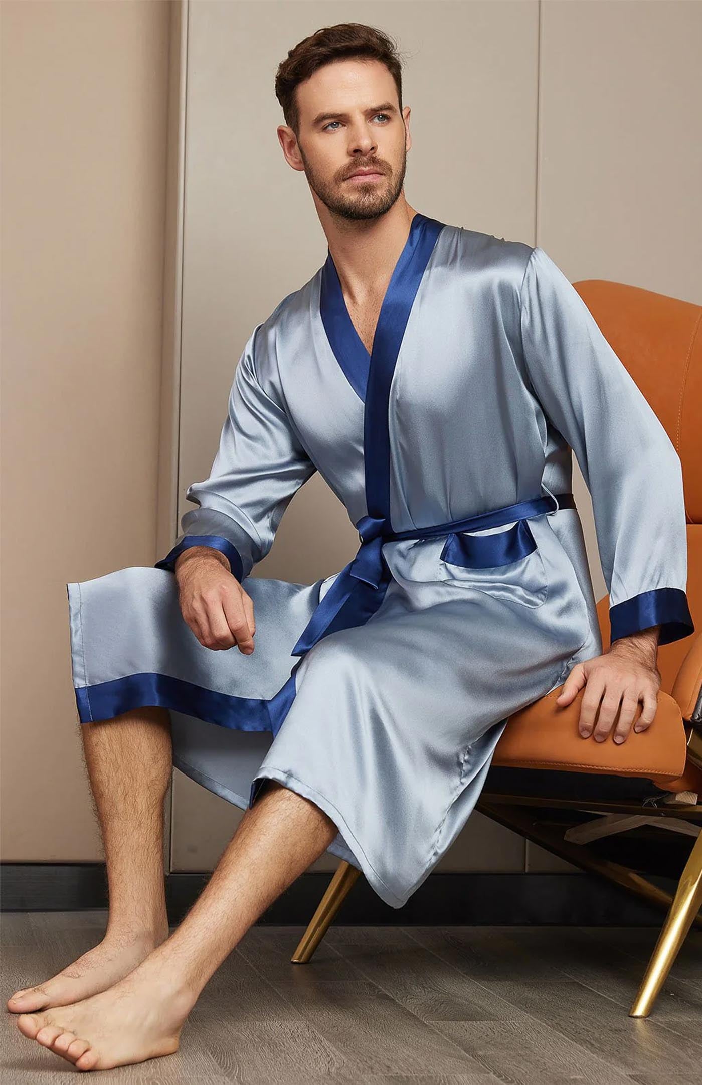 Blue Regal Contrast Robe | Satin Robe