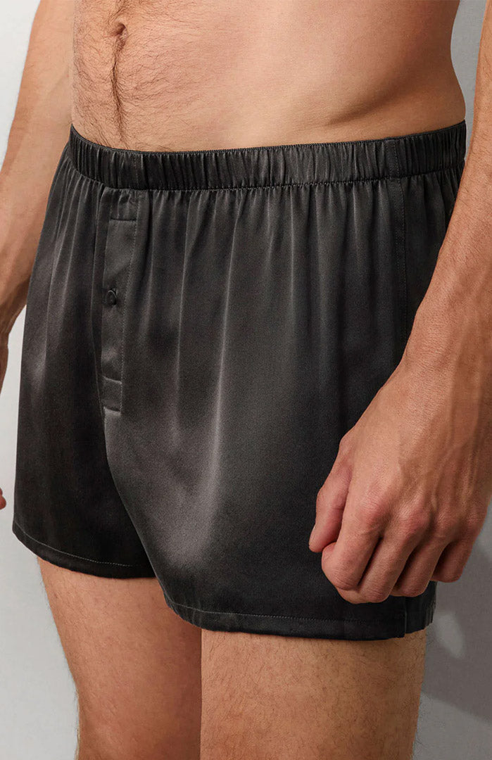 Charcoal Drift | Grey Satin Boxer Shorts