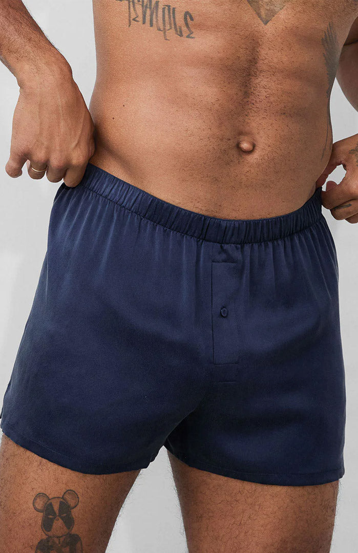 Midnight Tide | Navy Satin Boxer Shorts