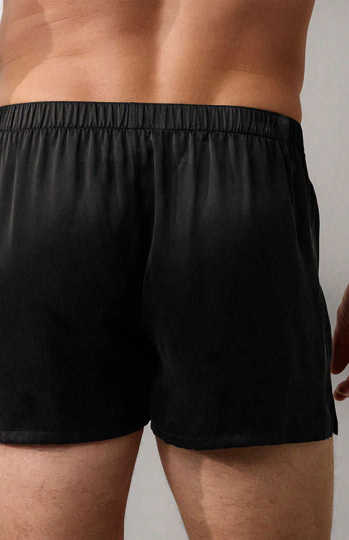 Noir Ease | Black Satin Boxer Shorts