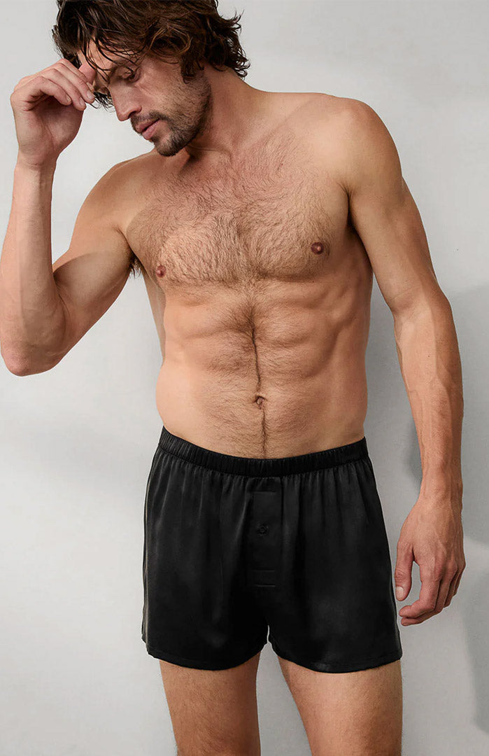 Noir Ease | Black Satin Boxer Shorts