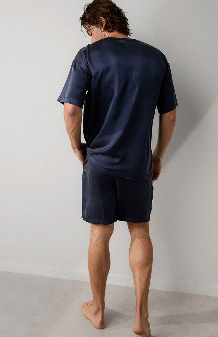 Midnight Drift | Navy Blue Satin Loungewear Shorts Set