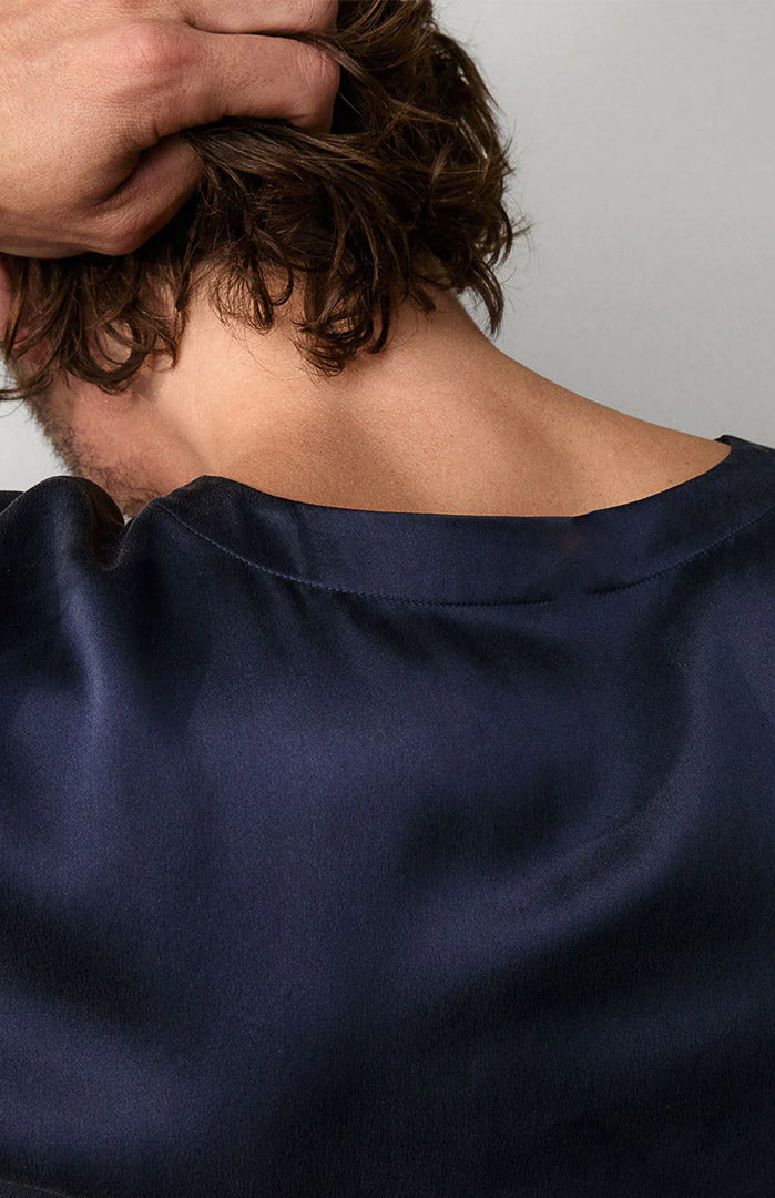 Midnight Drift | Navy Blue Satin Loungewear Shorts Set