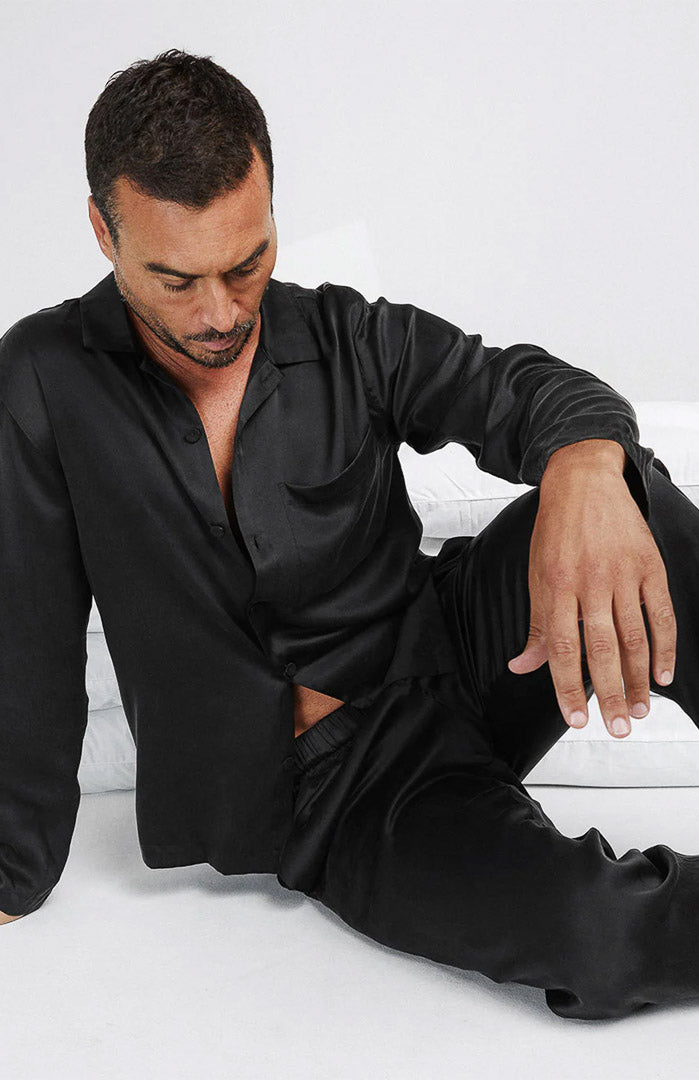 Midnight Luxe | Black Satin Loungewear Set for Men