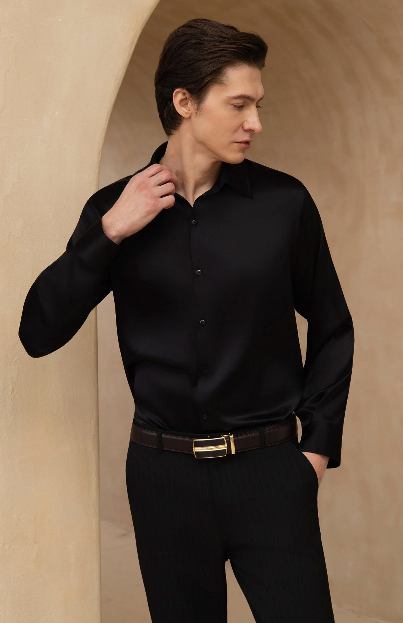 Ultra-Soft Black Satin Formal Shirt | Black Satin Shirt