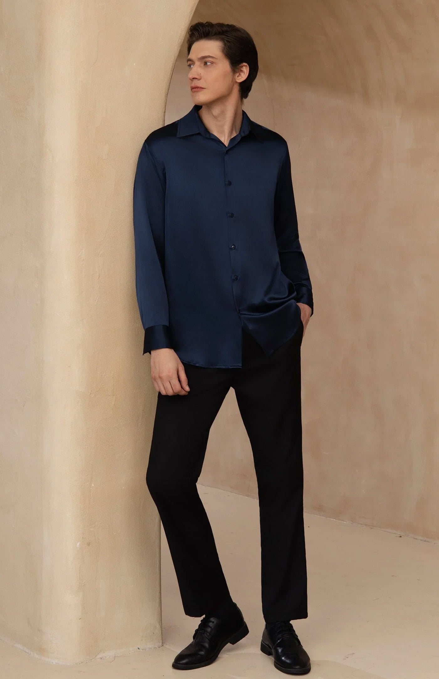 Ultra-Soft Navy Blue Satin Formal Shirt | Satin Shirt