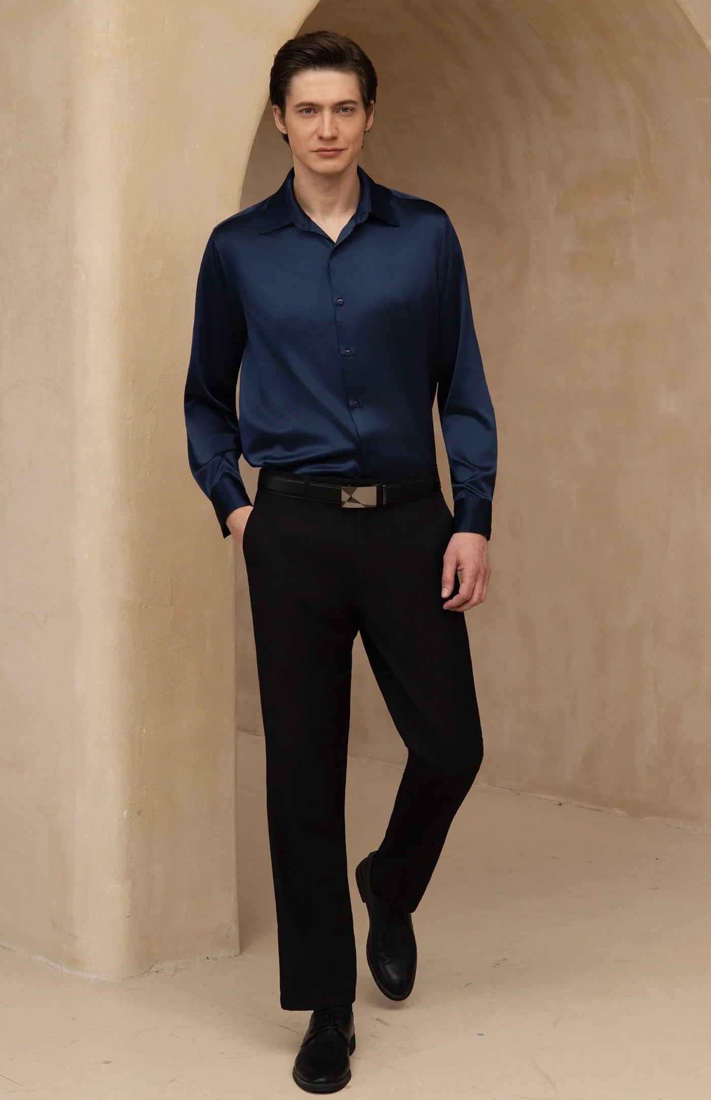 Ultra-Soft Navy Blue Satin Formal Shirt | Satin Shirt