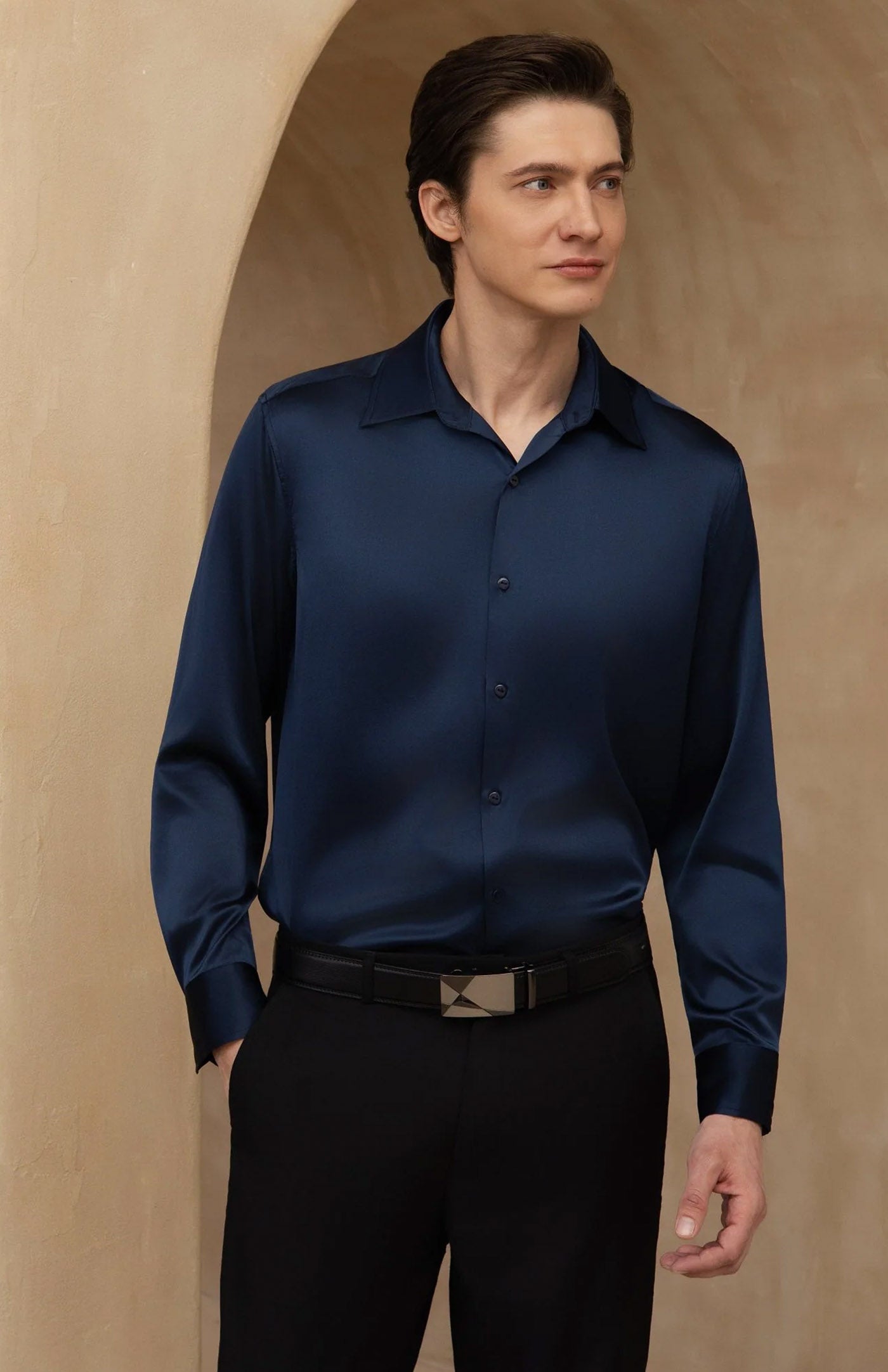 Ultra-Soft Navy Blue Satin Formal Shirt | Satin Shirt