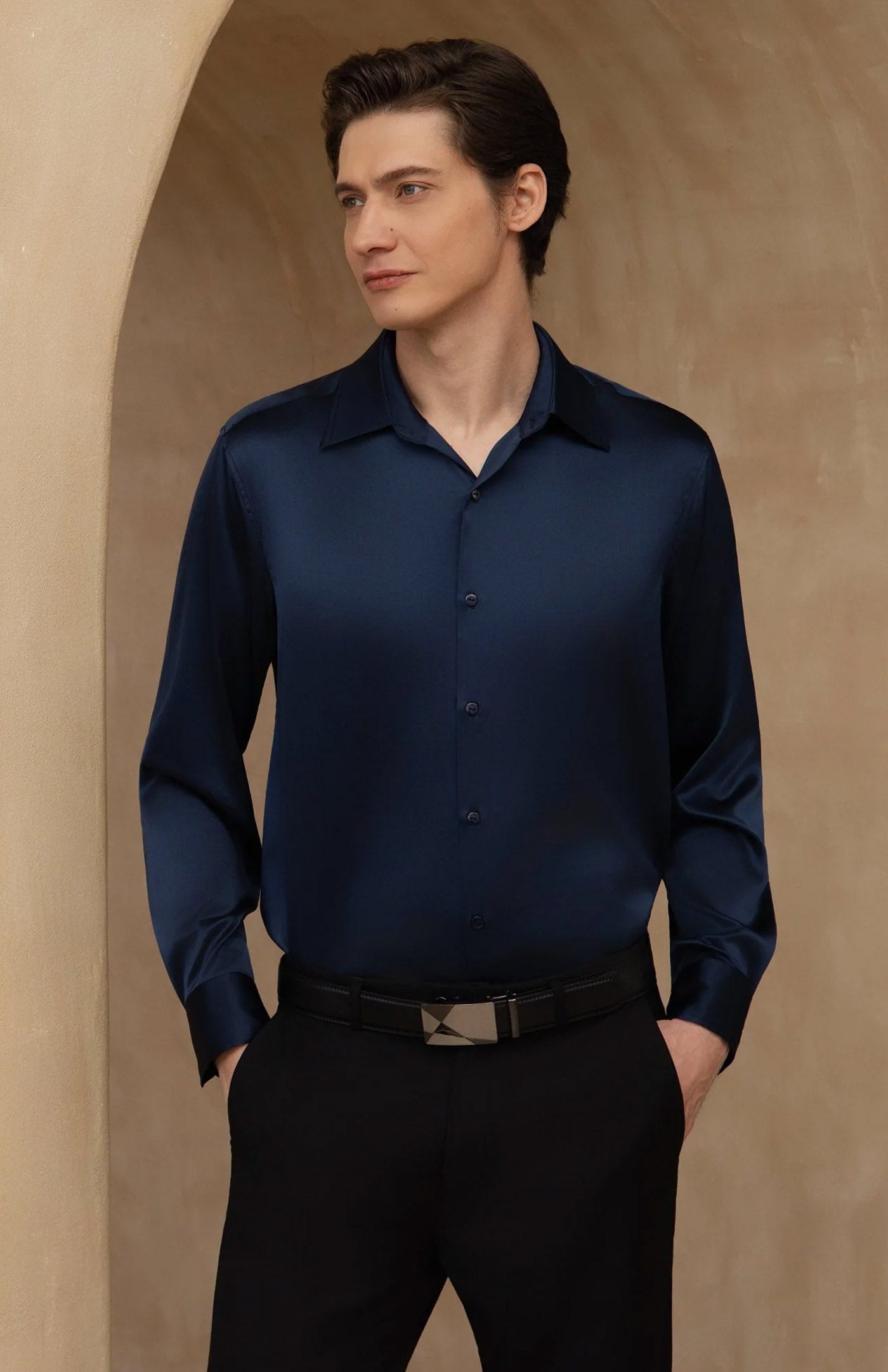 Ultra-Soft Navy Blue Satin Formal Shirt | Satin Shirt