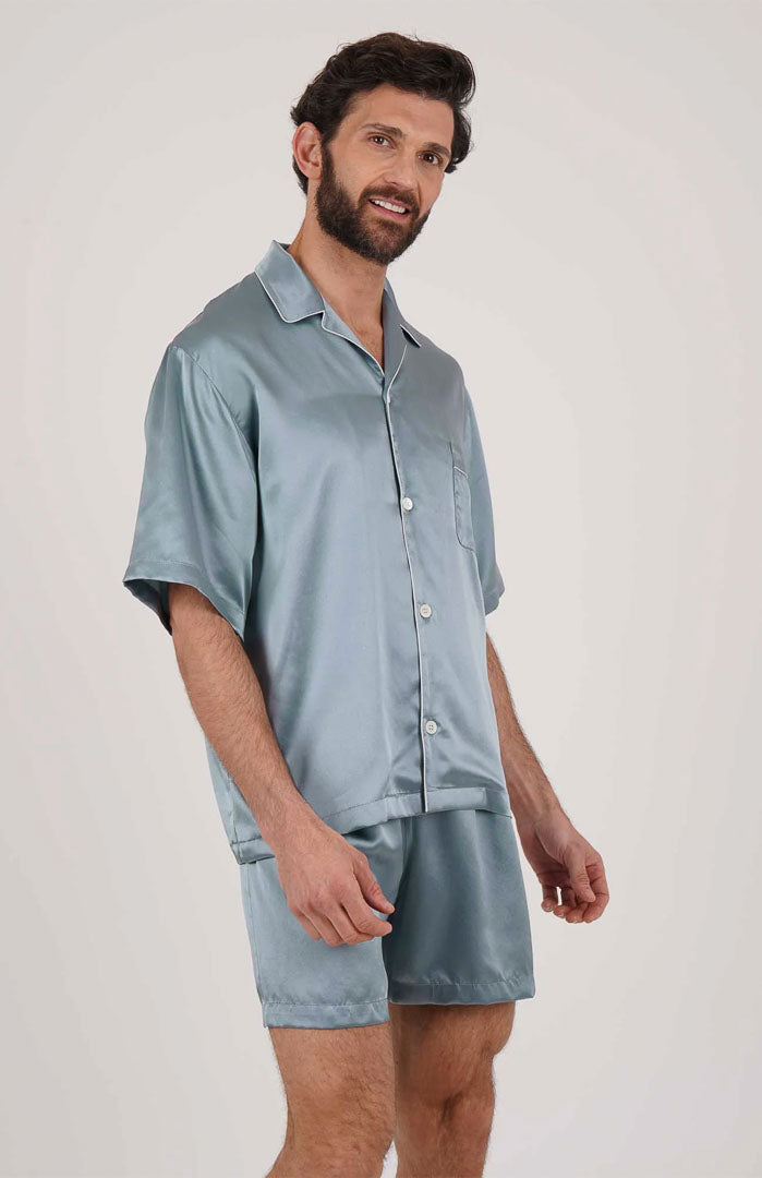 Mint Monarch Silky Satin Luxury Co-ord Set | Short Sleeve Shirt & Shorts