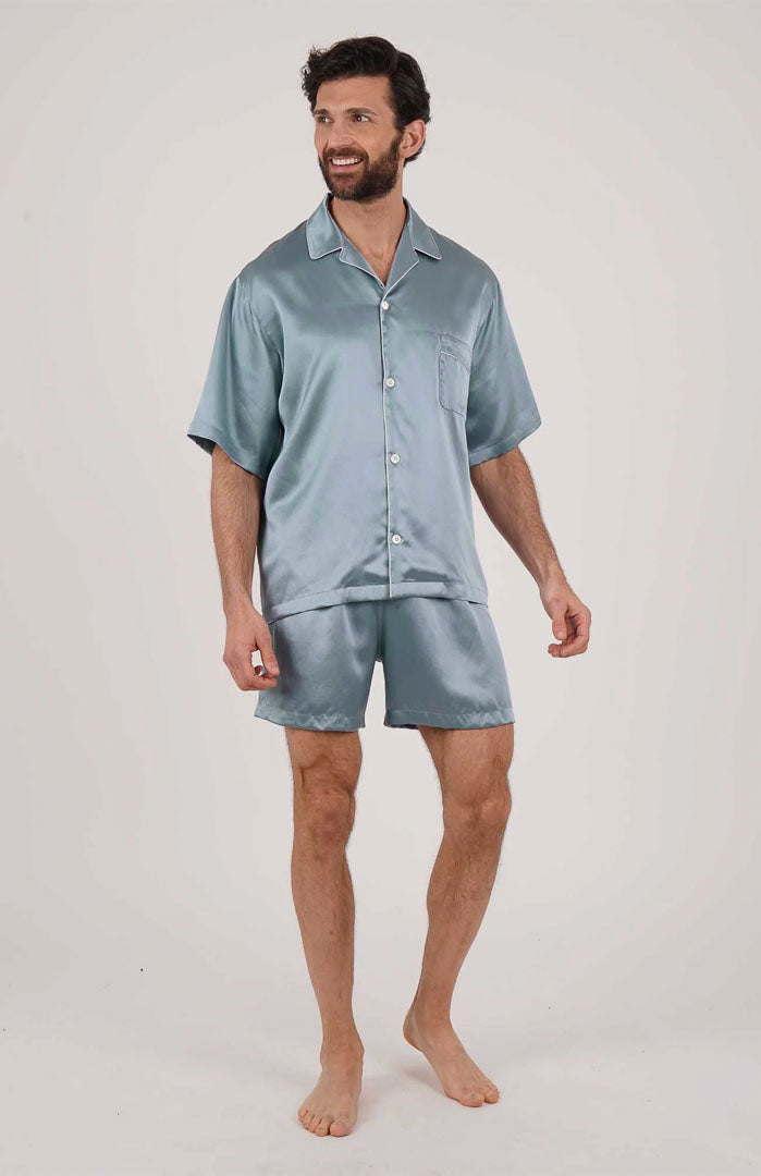 Mint Monarch Silky Satin Luxury Co-ord Set | Short Sleeve Shirt & Shorts