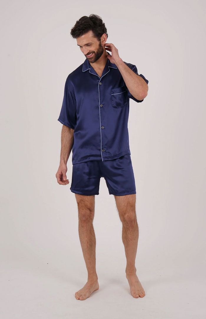 Cobalt Empire Silky Satin Luxury Co-ord Set | Short Sleeve Shirt & Shorts