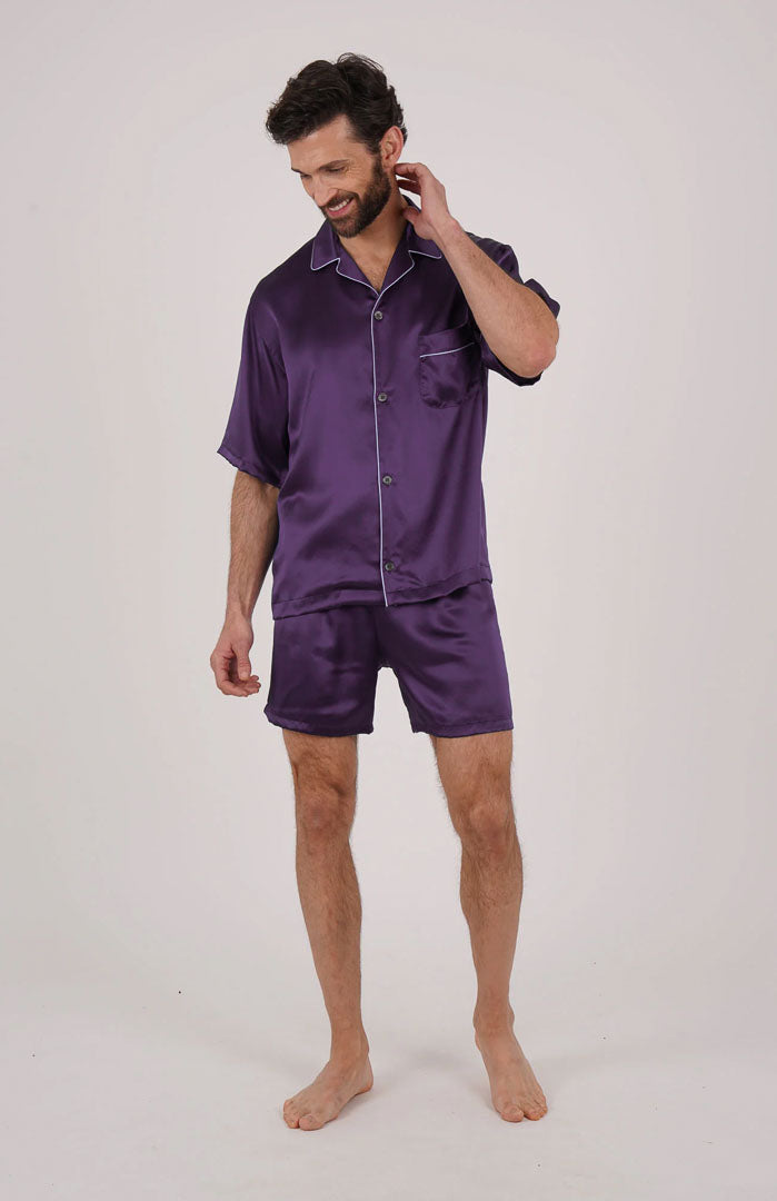 Purple Emperor Silky Satin Luxury Co-ord Set | Short Sleeve Shirt & Shorts