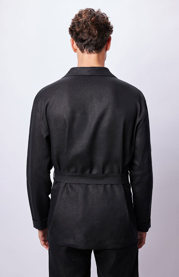 The Obsidian Kimono | Men’s Luxe Belted Linen Resort Set