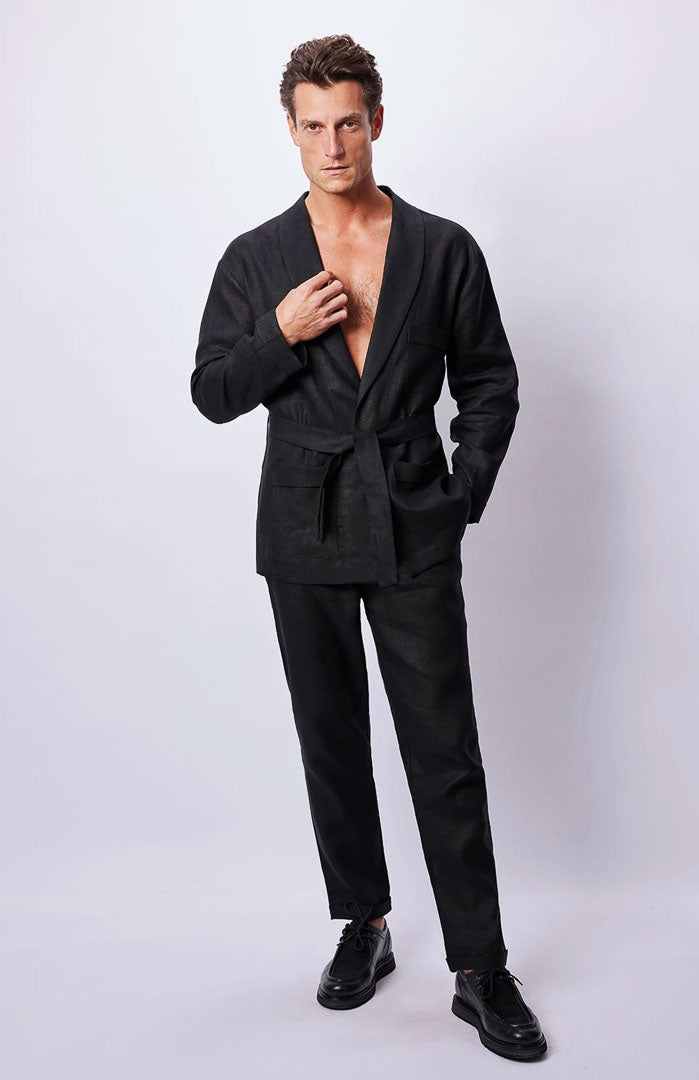 The Obsidian Kimono | Men’s Luxe Belted Linen Resort Set