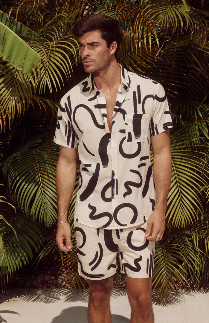 The Abstract White | Men’s Luxe Printed Resort Co-ord Set