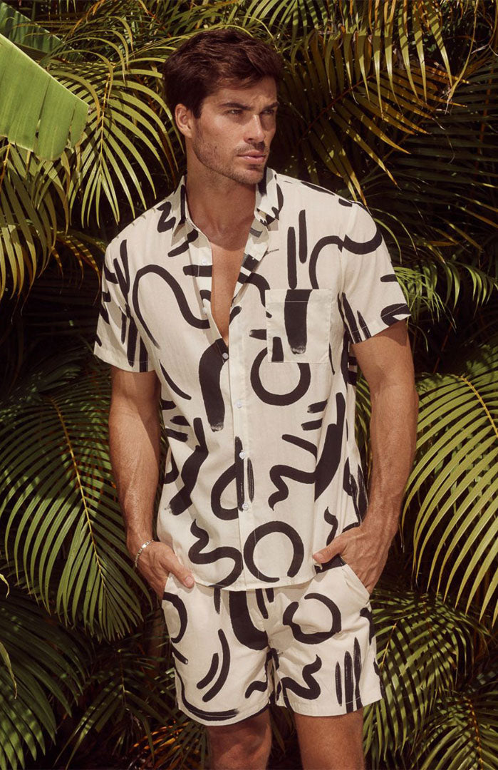 The Abstract White | Men’s Luxe Printed Resort Co-ord Set