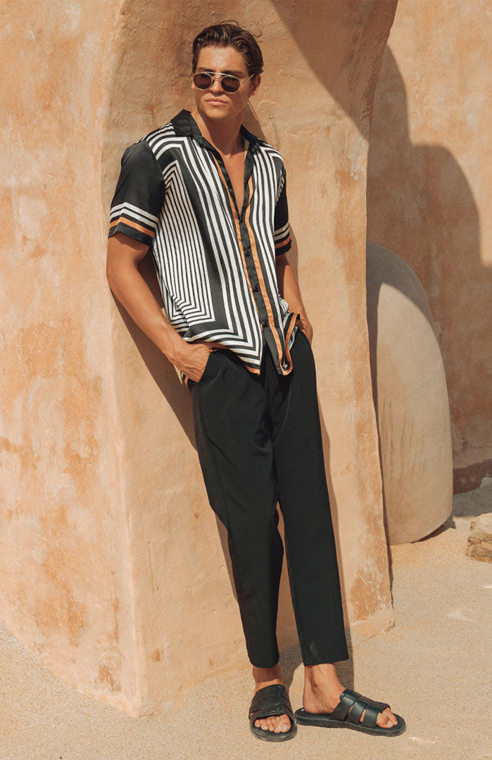 The Midnight Riviera | Men’s Luxe Vertical-Striped Resort Shirt