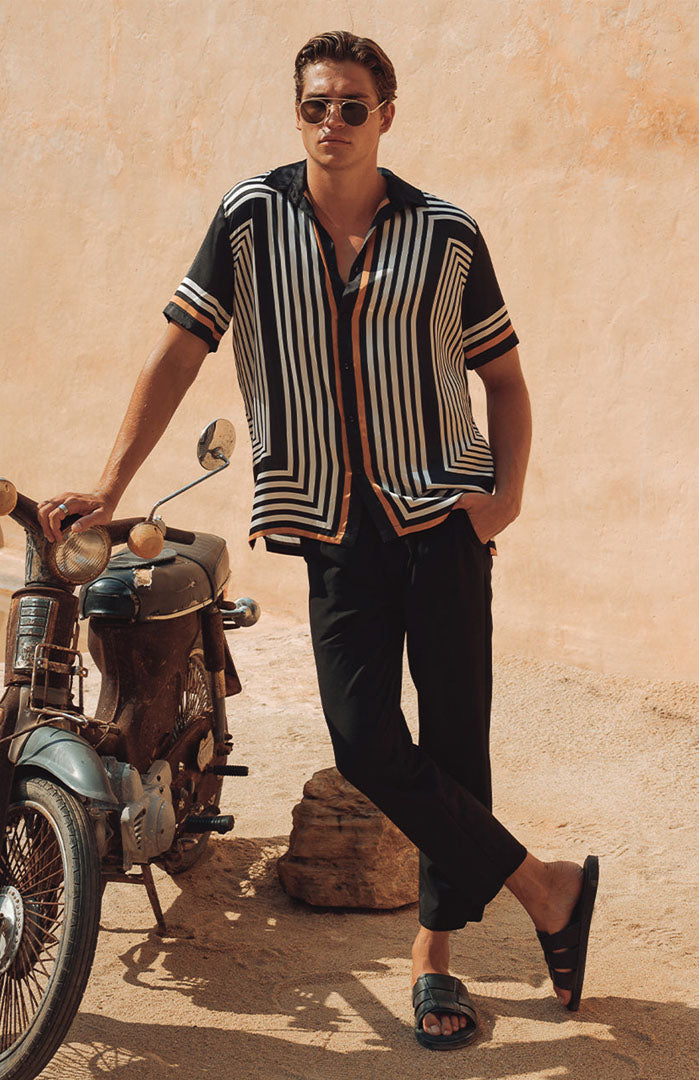 The Midnight Riviera | Men’s Luxe Vertical-Striped Resort Shirt