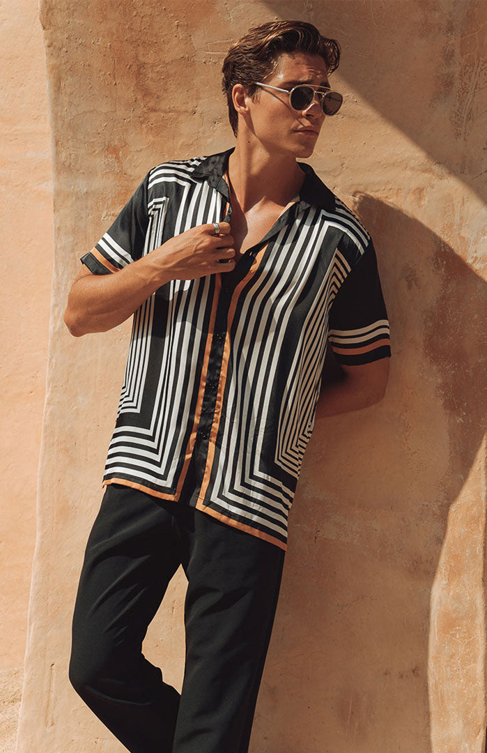 The Midnight Riviera | Men’s Luxe Vertical-Striped Resort Shirt