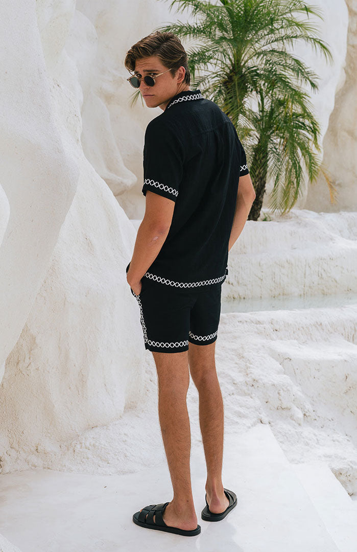 The Americana Amigo | Men’s Black Printed Resort Co-ord Set