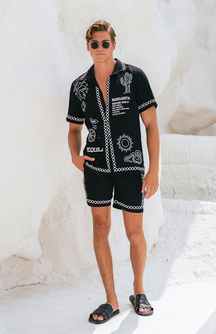 The Americana Amigo | Men’s Black Printed Resort Co-ord Set