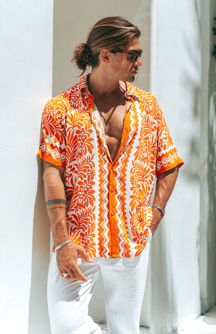 S*x On The Beach | Men’s Luxe Satin Floral Resort Shirt