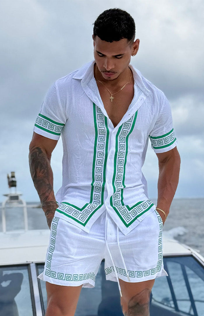 The Santorini Greek |  Pristine Linen Vacation Co-ord Set