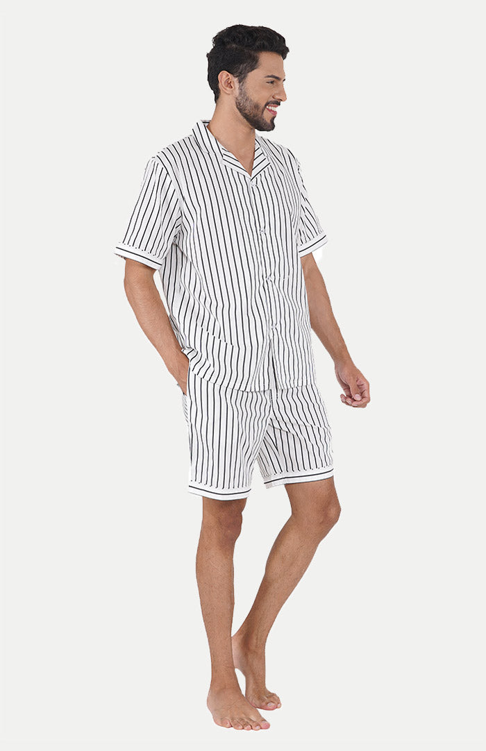 NOIR BLANC |  BLACK & WHITE CO-ORD SET | STRIPES LOUNGEWEAR SET