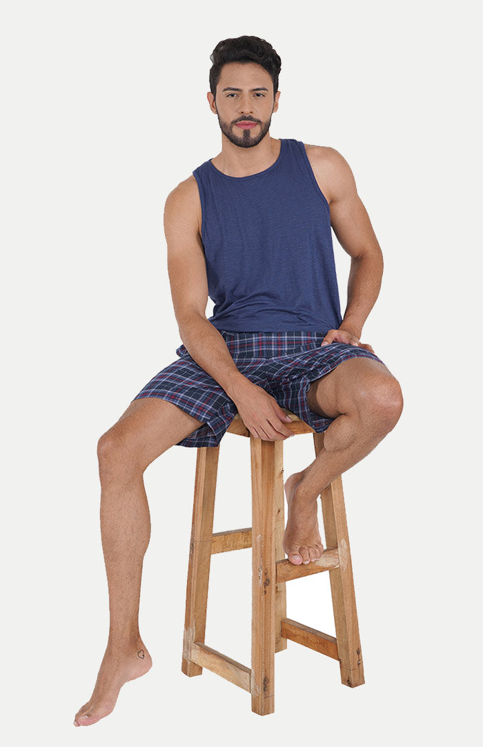 Luxeliv-mens-loungewear-BLUE-TANK-CHECKERED-shorts-loungewear-set