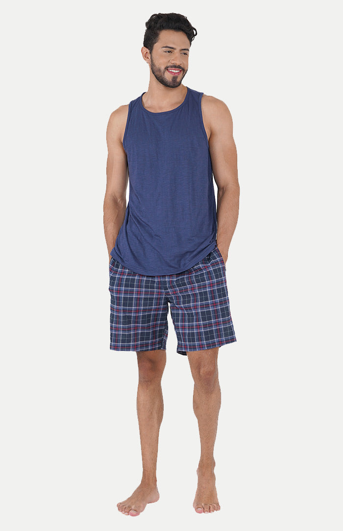 Luxeliv-mens-loungewear-BLUE-TANK-CHECKERED-shorts-loungewear-set