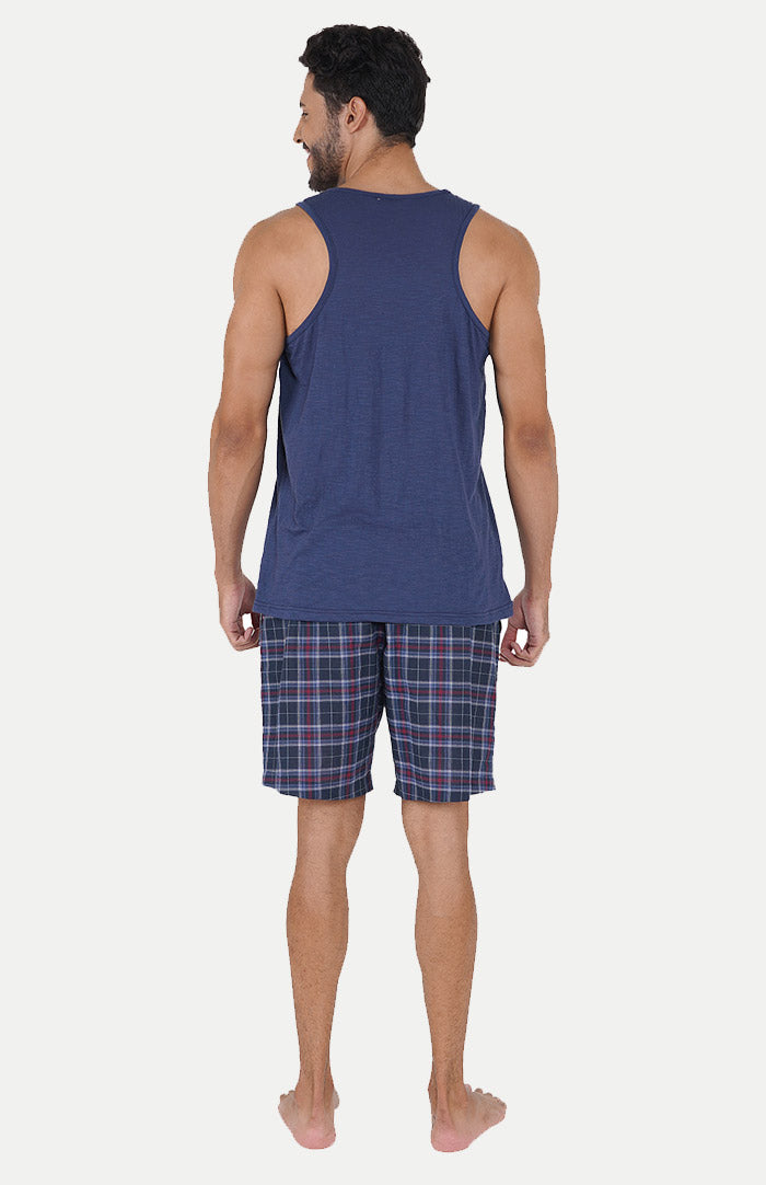 Luxeliv-mens-loungewear-BLUE-TANK-CHECKERED-shorts-loungewear-set