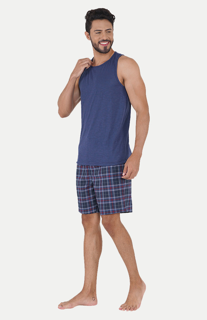 Luxeliv-mens-loungewear-BLUE-TANK-CHECKERED-shorts-loungewear-set