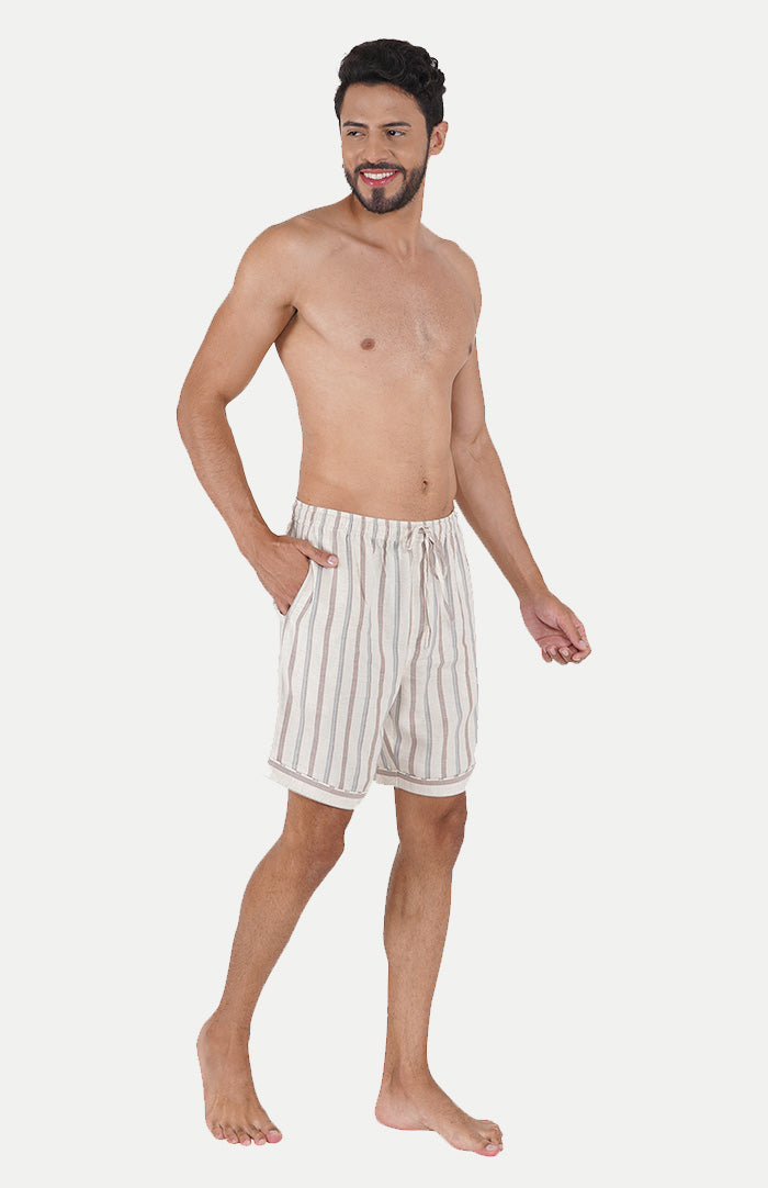 Luxeliv-mens-loungewear-Beige-striped-shirt--shorts-co-ord-set